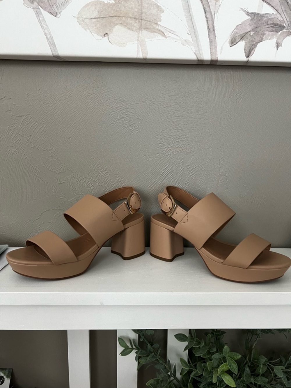 AEROSOLES Nude  Camilla Wide-Strap Block Heel Sandals - Picture 2 of 5
